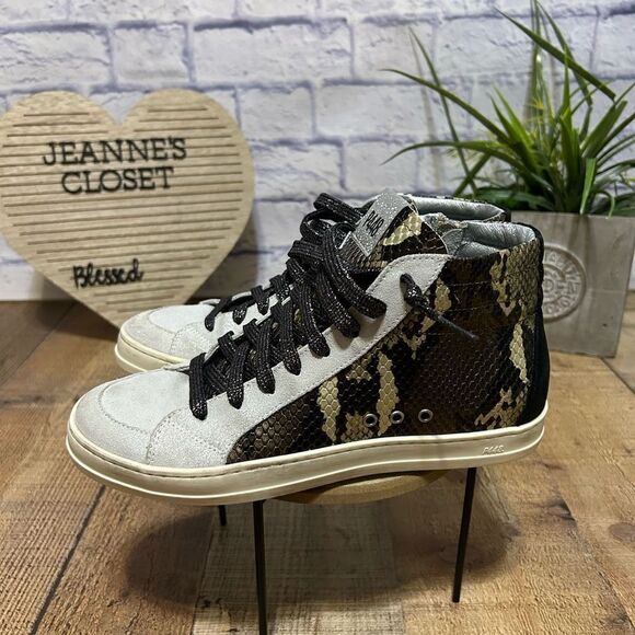 P448 Skate Snakeskin Print High Top Sneaker in Python Brown Size 38 - Picture 4 of 15